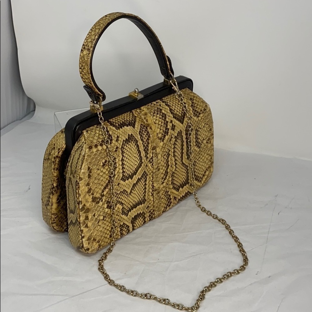 Vintage Beige Python Snakeskin Structured Hand Bag - image 1